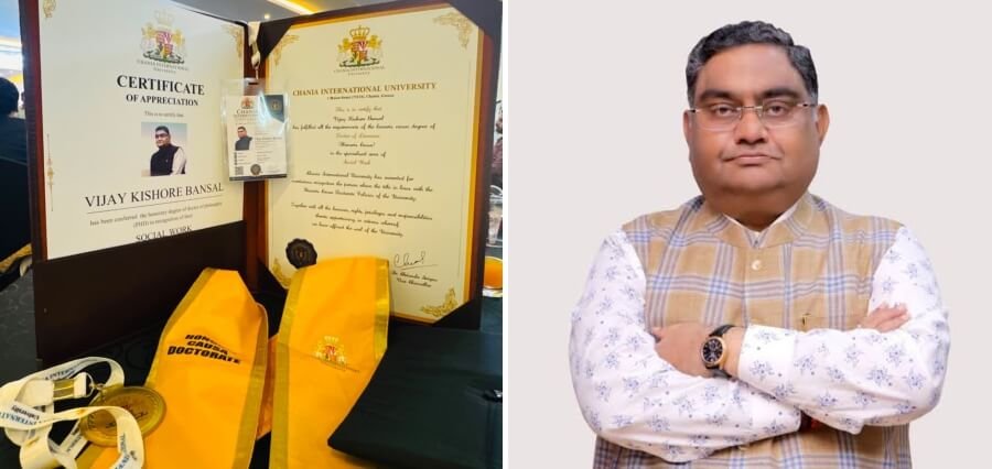 INDIAN HUMANITARIAN DR. VIJAY KISHORE BANSAL HONOURED WITH HONORARY DOCTORATE AT INTERNATIONAL CONVOCATION IN DUBAI
